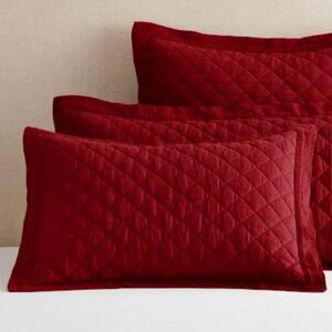 NEW [1] Pottery Barn Belgian Flax Linen Diamond KING Sham Red Berry Christmas